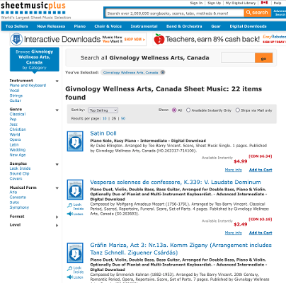 Screen shot of SheetMusicPlus scores available